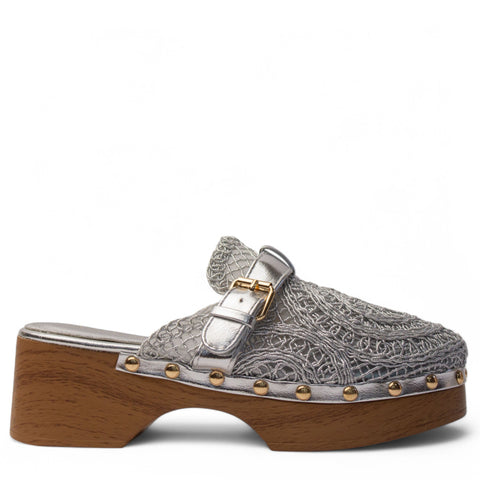 Europeon Union Women Silver Cloth Wedges #3932