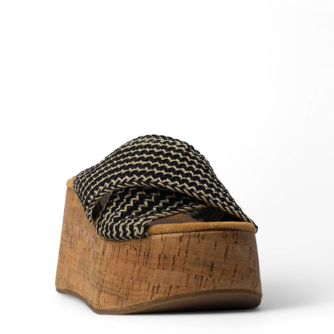 Europeon Union Women Black Cloth Wedges #3939