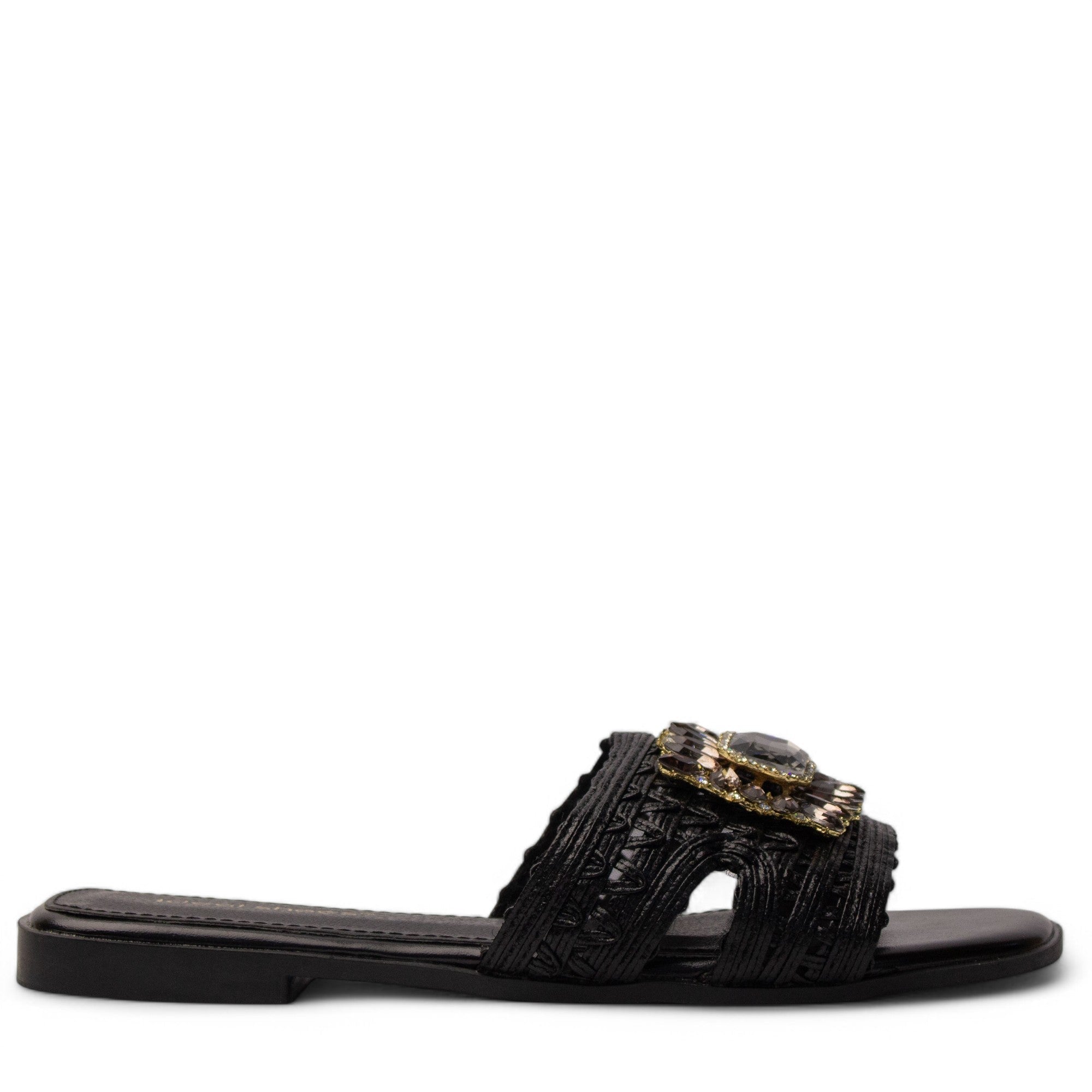 Europeon Union Women Black Leather Slipper #3945