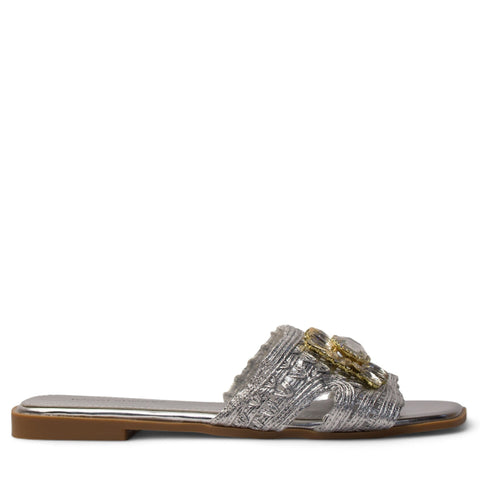 Europeon Union Women Silver Leather Slipper #3946