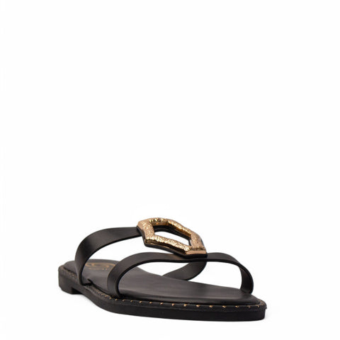 Europeon Union Women Black Leather Slipper #3958