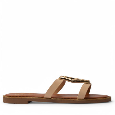 Europeon Union Women Beige Leather Slipper #3959