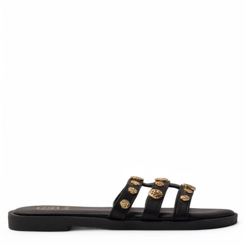 Europeon Union Women Black Leather Slipper #3994