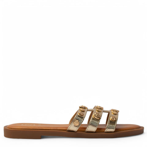 Europeon Union Women Gold Leather Slipper #3995