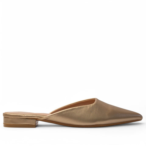 Europeon Union Women Gold Leather Mules #4003