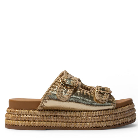 Europeon Union Women Gold Leather Slipper #4028