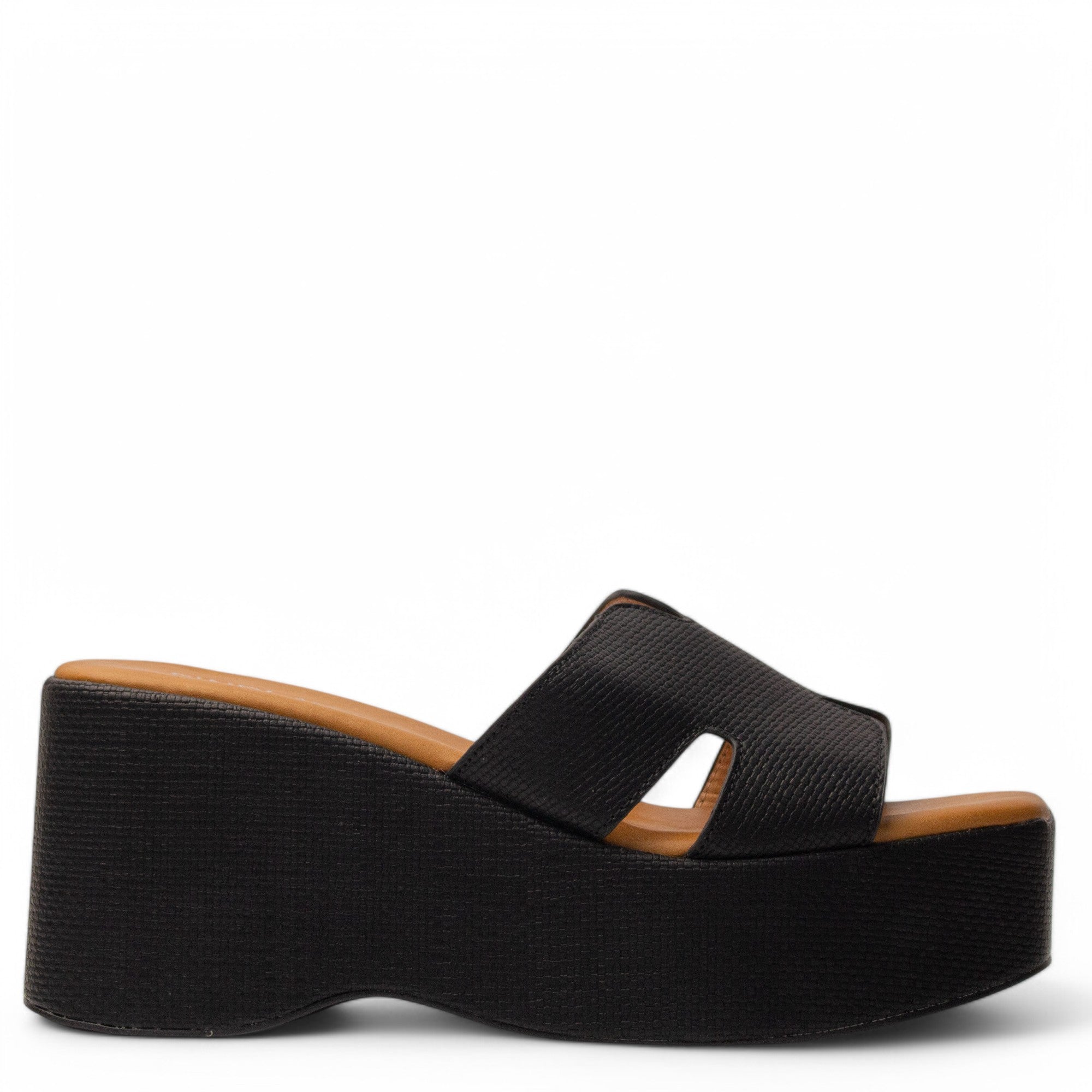 Europeon Union Women Black Leather Wedges #4041