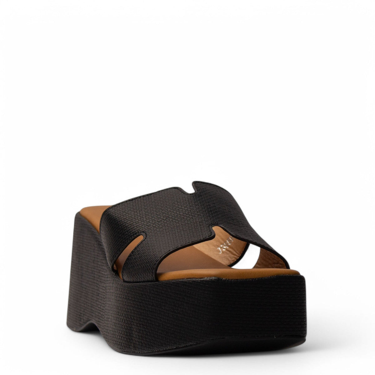 Europeon Union Women Black Leather Wedges #4041