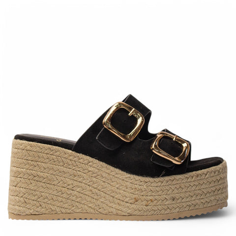 Europeon Union Women Black Chamois Wedges #4045