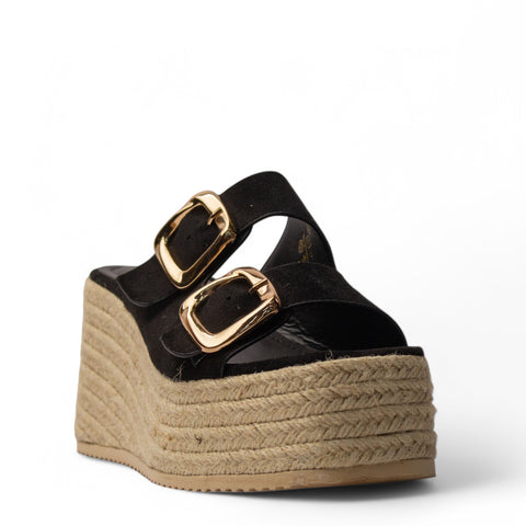 Europeon Union Women Black Chamois Wedges #4045