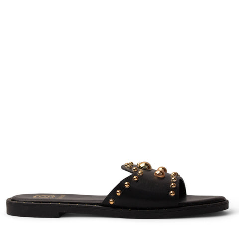Europeon Union Women Black Leather Slipper #4083
