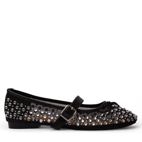 Europeon Union Women Black Satin Ballerina #4140
