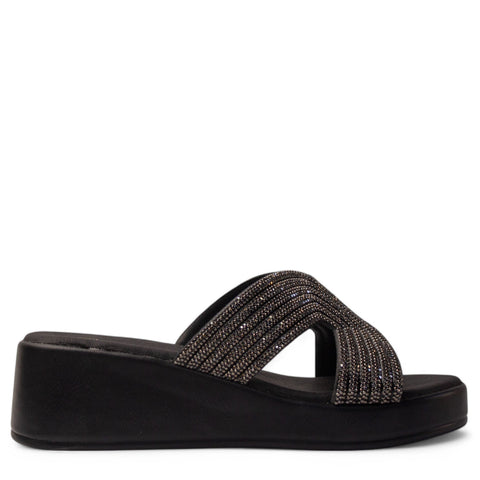Europeon Union Women Black Glitter Slipper #4188