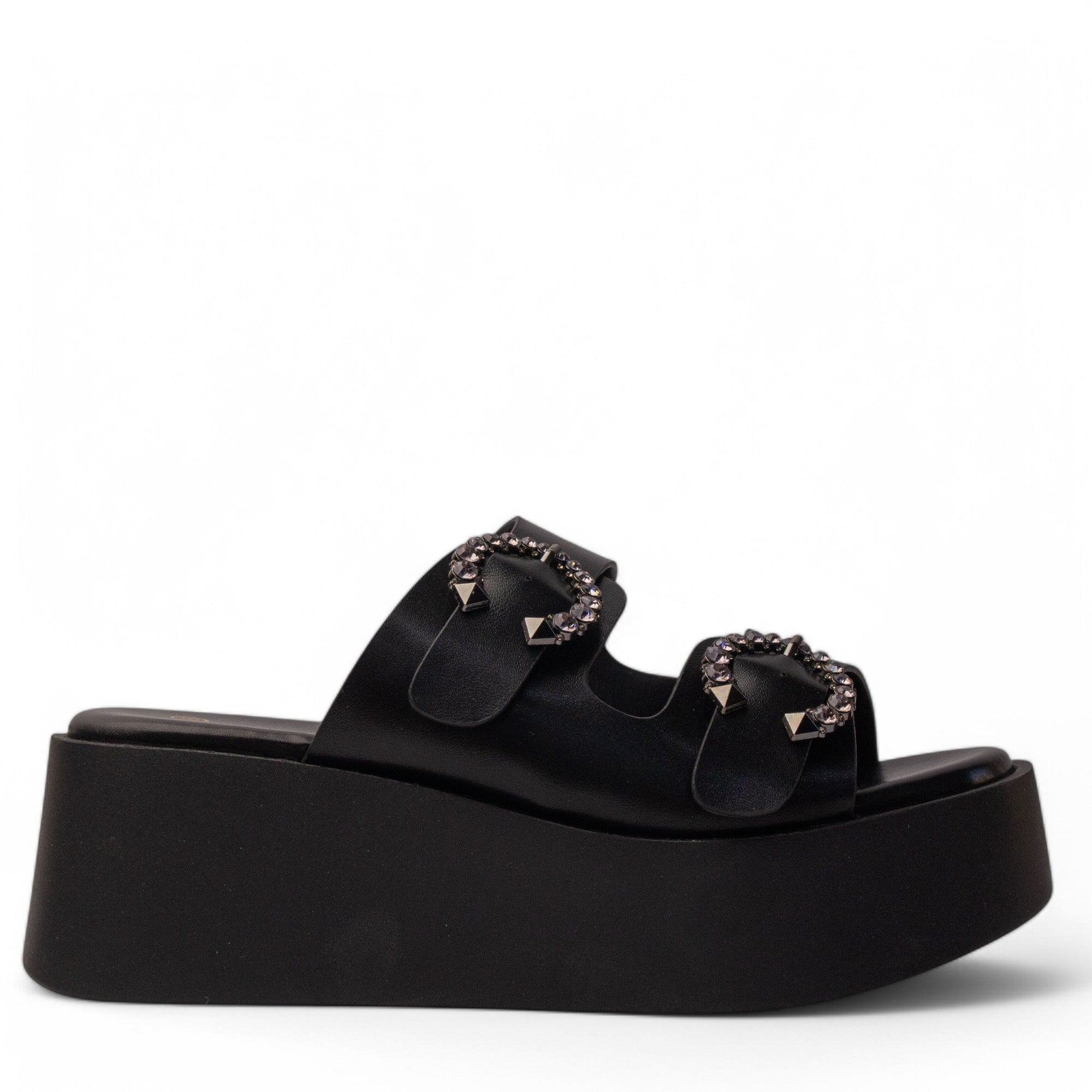 Europeon Union Women Black Leather Wedges #4212