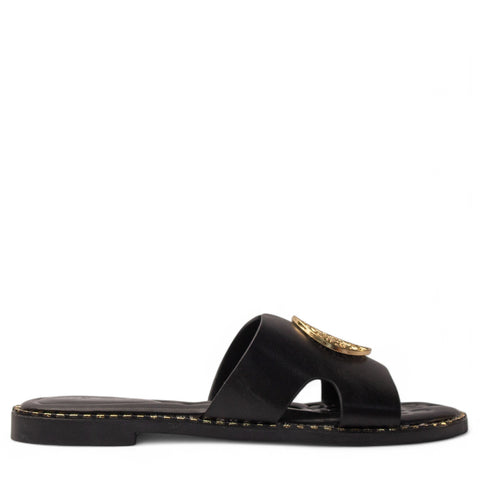 Europeon Union Women Black Leather Slipper #4250