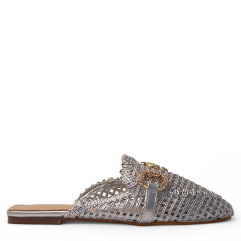 Europeon Union Women Silver Leather Mules #4256