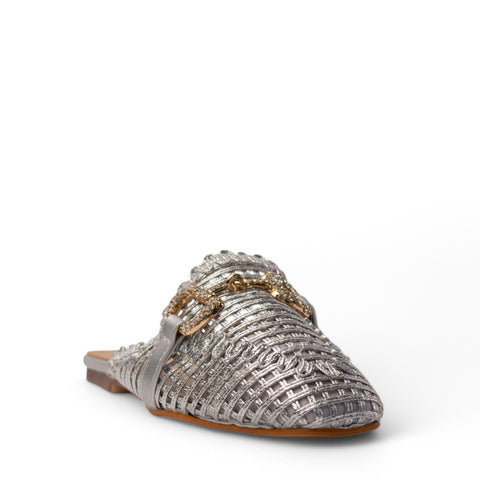 Europeon Union Women Silver Leather Mules #4256