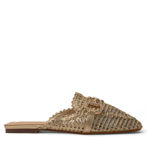 Europeon Union Women Gold Leather Mules #4257