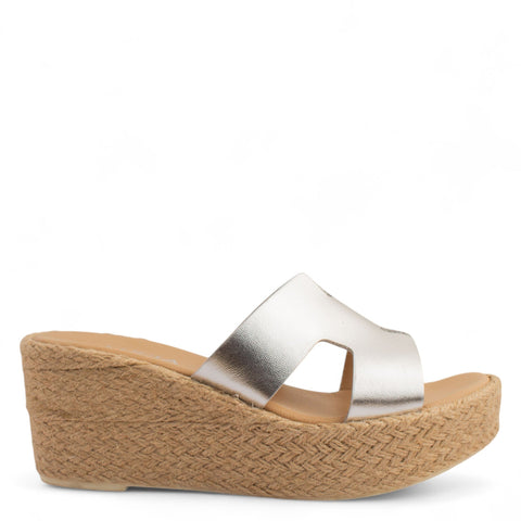 Women Silver Leather Wedges #4293