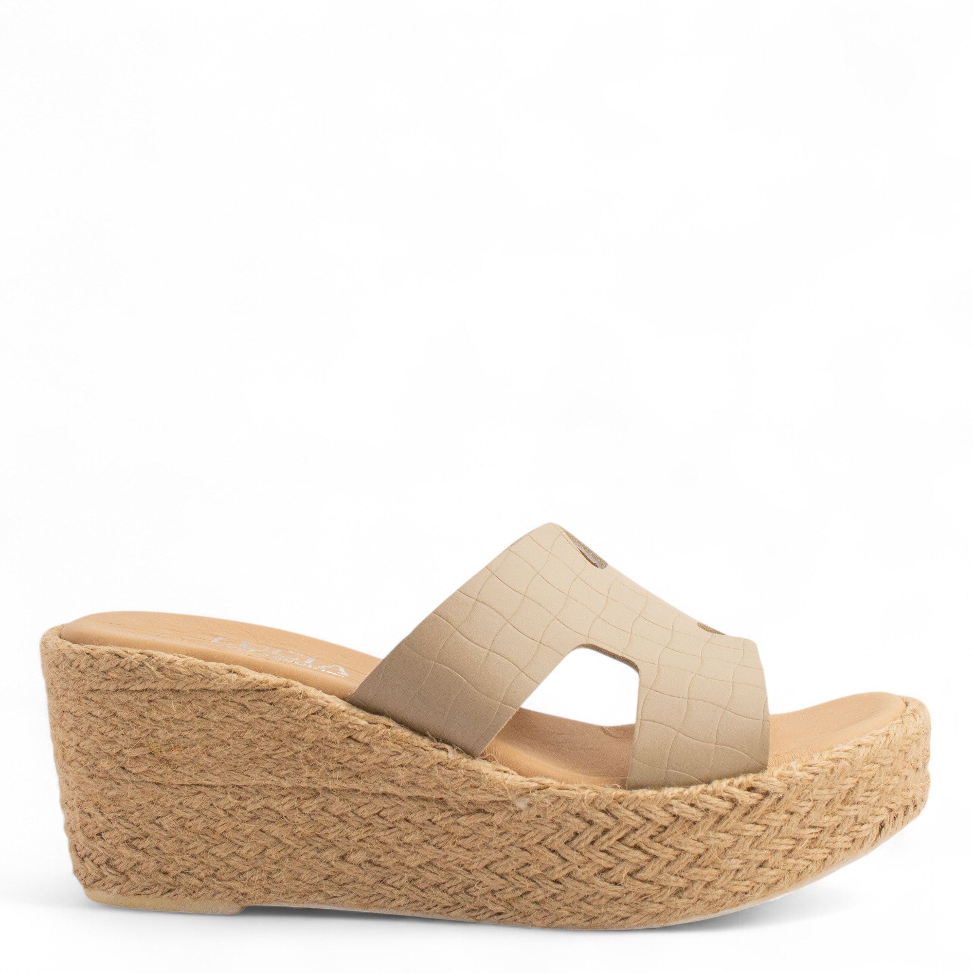 Women Beige Leather Wedges #4294