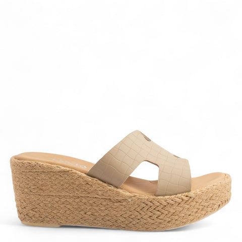 Women Beige Leather Wedges #4294