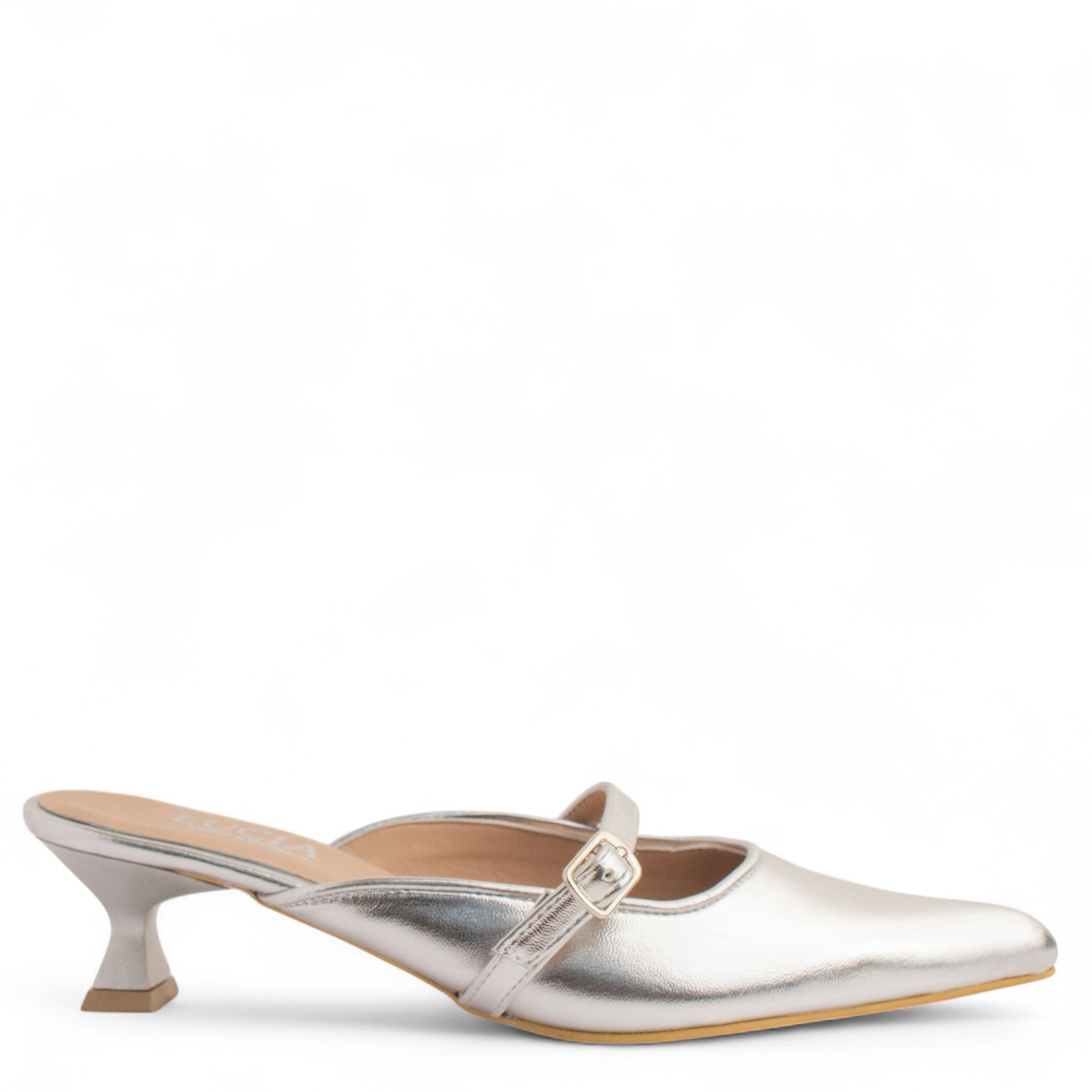 Women Silver Leather Mules #4298