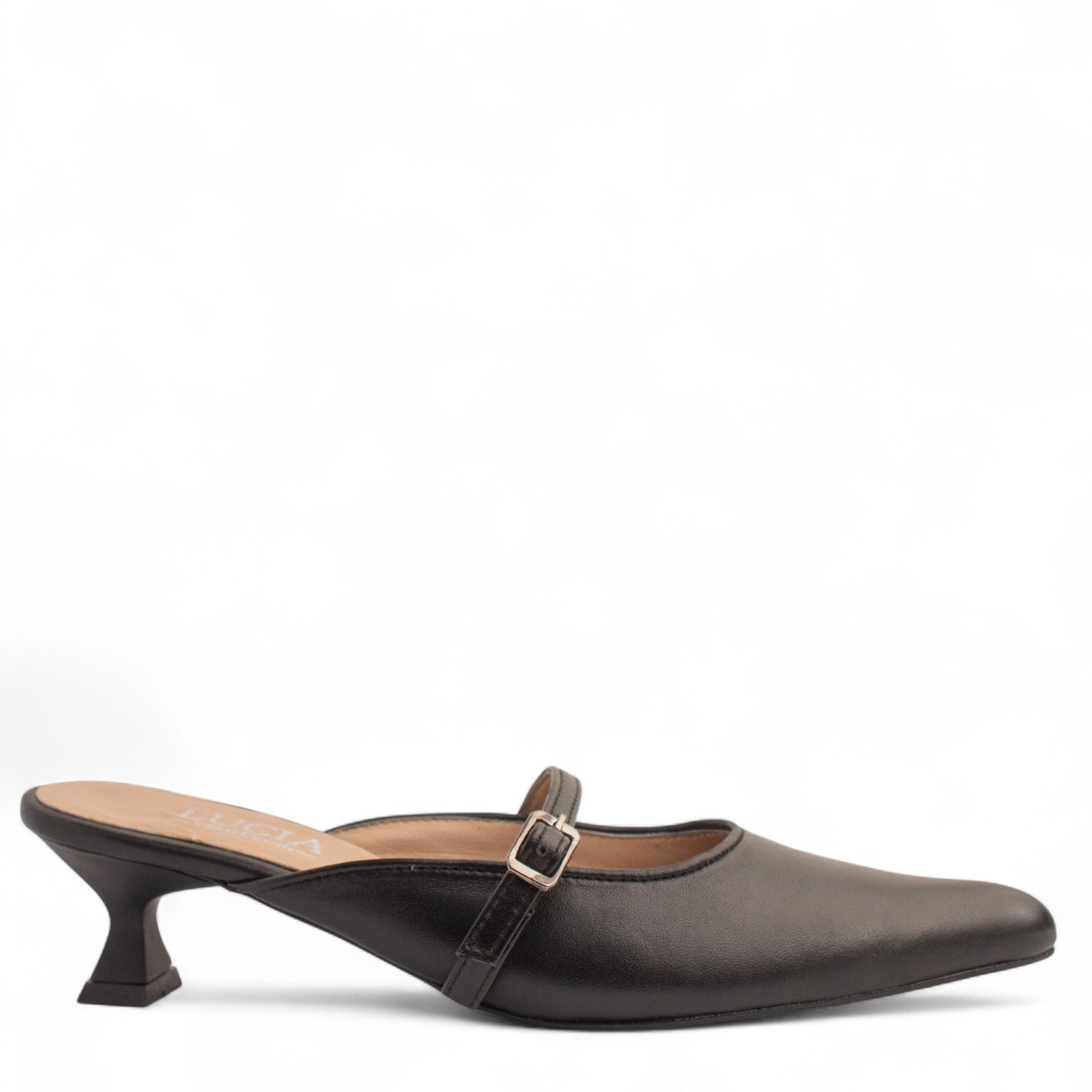 Women Black Leather Mules #4301