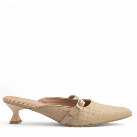 Women Beige Leather Mules #4302