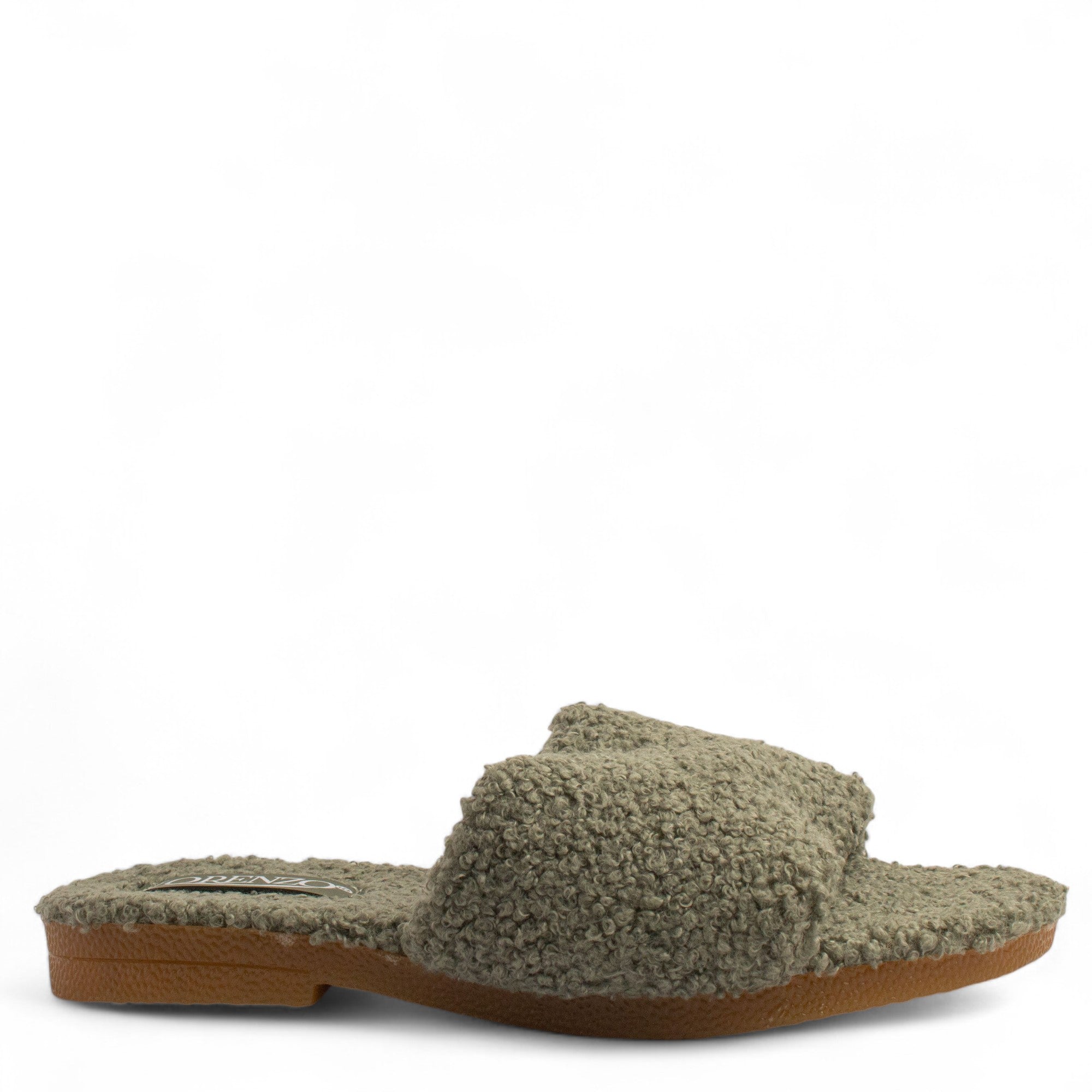 Women Kaki Fur Slipper #4305