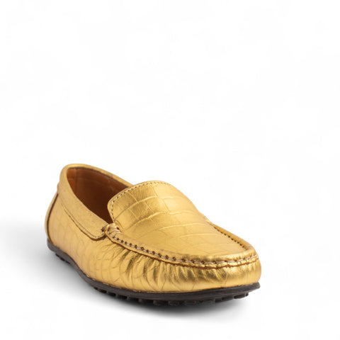 Women Gold Leather Espadrilles #4311