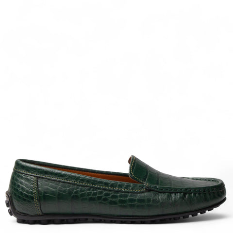 Women Green Leather Espadrilles #4314