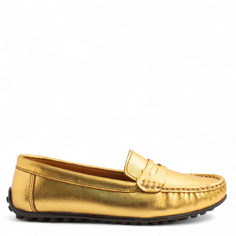 Women Gold Leather Espadrilles #4316