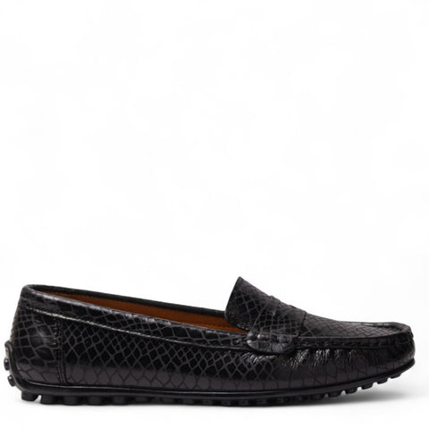 Women Black Leather Espadrilles #4319