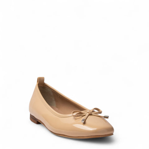 Women Beige Vernis Leather Ballerina #4329