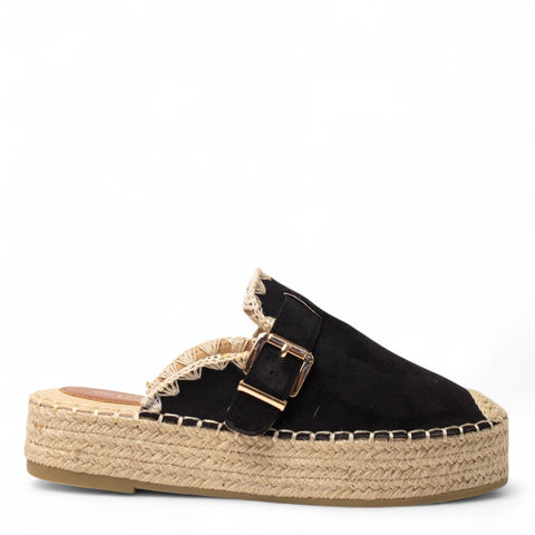 Europeon Union Women Black Chamois Mules #4361