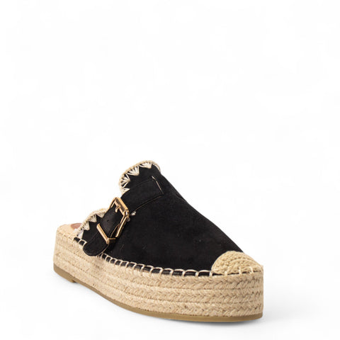 Europeon Union Women Black Chamois Mules #4361