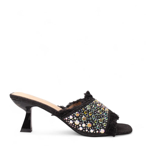 Europeon Union Women Black Cloth Heels #4364