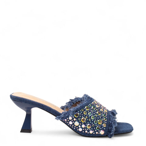 Europeon Union Women Blue Cloth Heels #4365