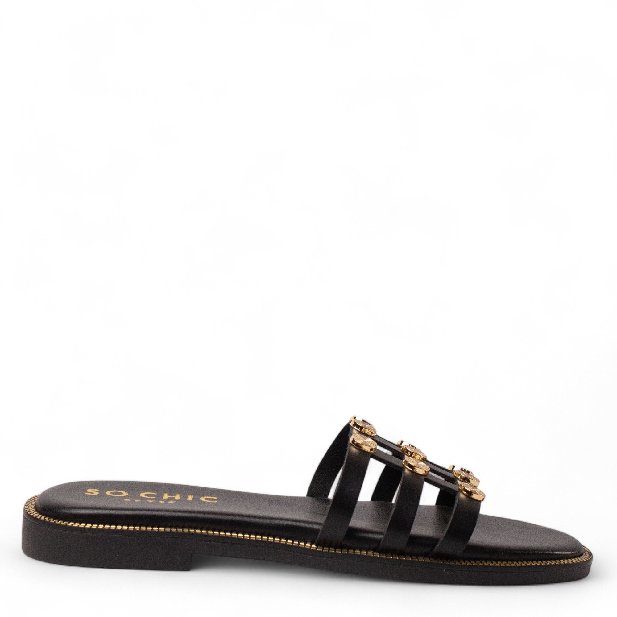 Europeon Union Women Black Leather Slipper #4372