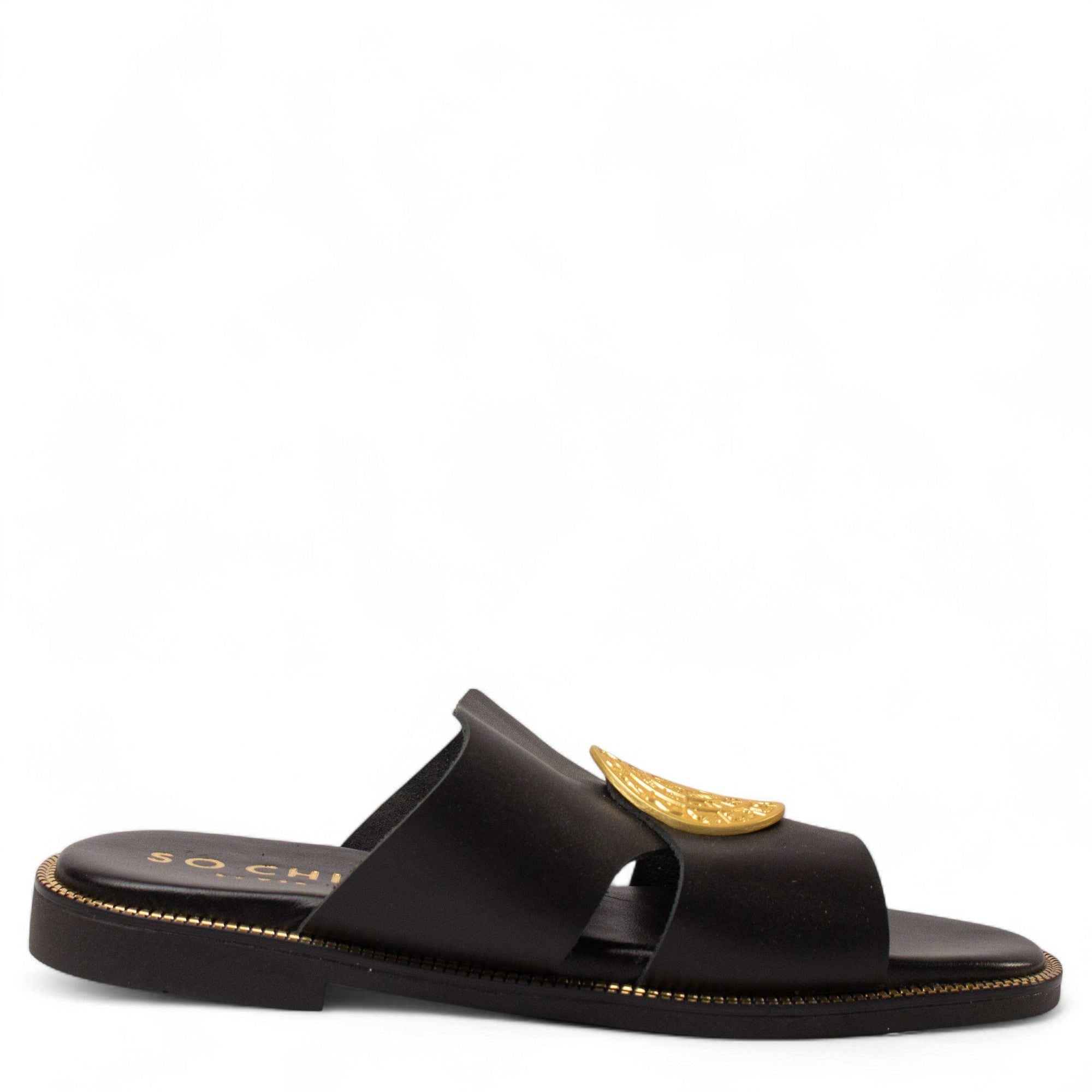 Europeon Union Women Black Leather Slipper #4374