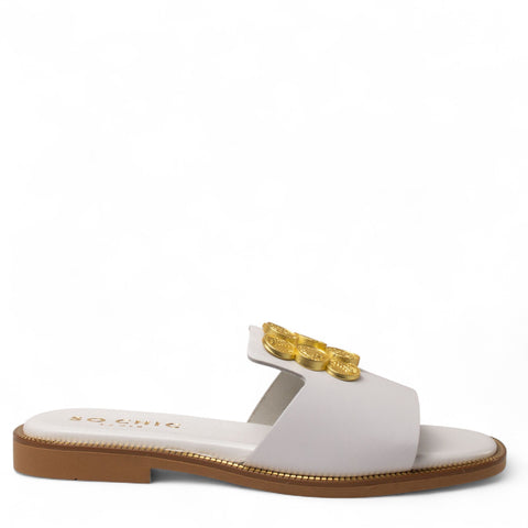 Europeon Union Women White Leather Slipper #4376