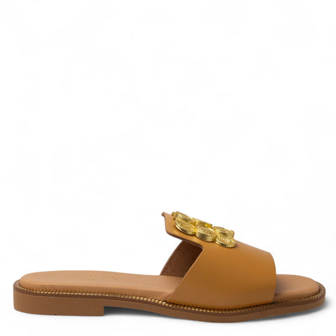 Europeon Union Women Camel Leather Slipper #4377