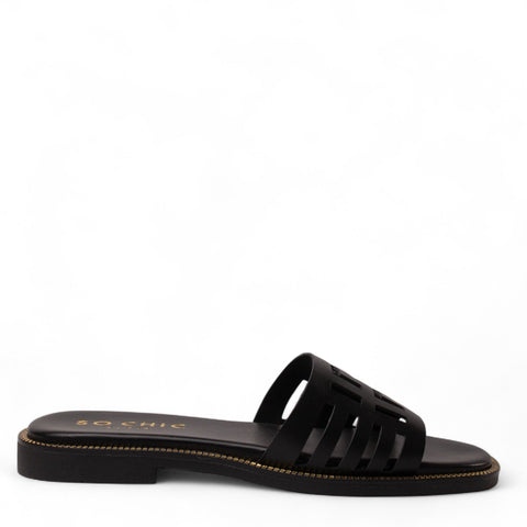 Europeon Union Women Black Leather Slipper #4380