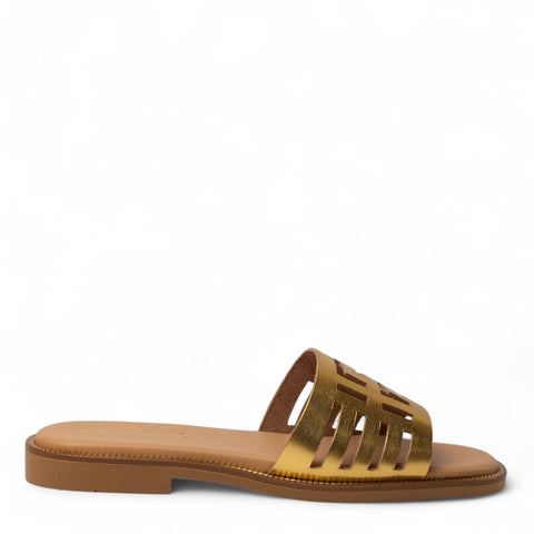 Europeon Union Women Gold Leather Slipper #4381