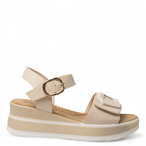 Europeon Union Women Beige Leather Sandal #4391
