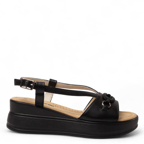 Europeon Union Women Black Leather Sandal #4392