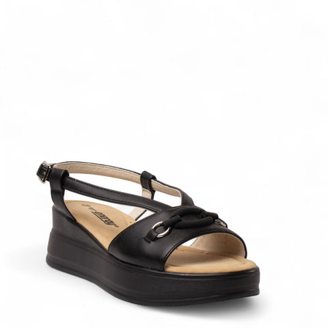 Europeon Union Women Black Leather Sandal #4392