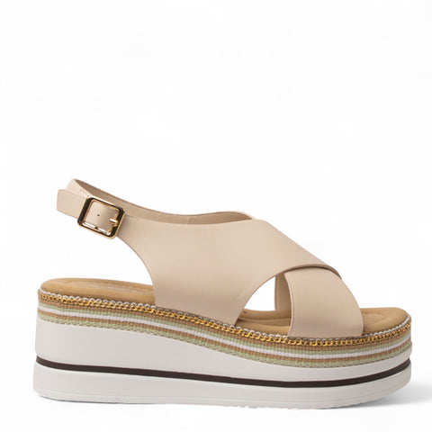 Europeon Union Women Beige Leather Sandal #4393