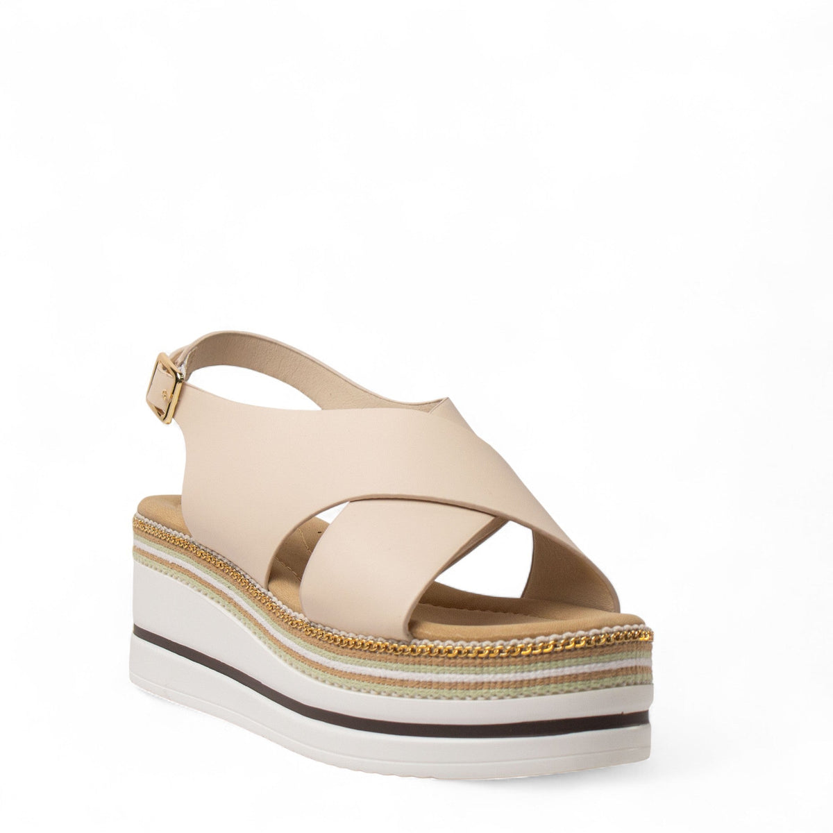 Europeon Union Women Beige Leather Sandal #4393