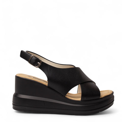 Europeon Union Women Black Leather Sandal #4396